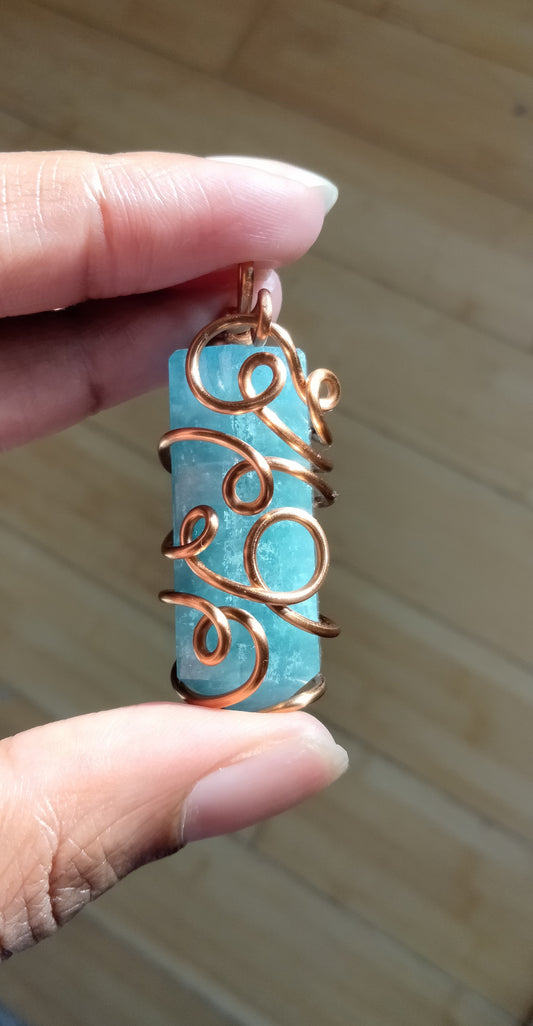 Aquamarine Spiral Copper Pendant