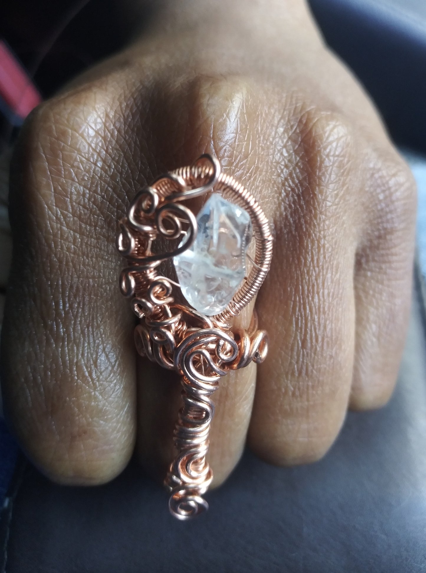 Crystal Ankh Adjustable Copper Ring