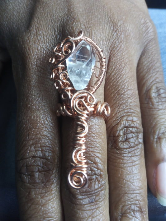 Crystal Ankh Adjustable Copper Ring