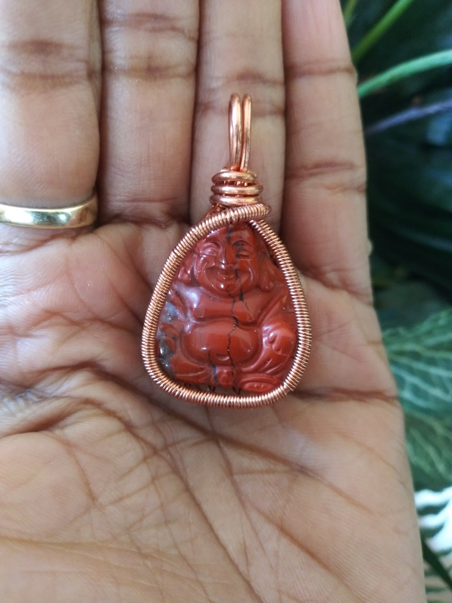Red Jasper Buddha Copper Pendant