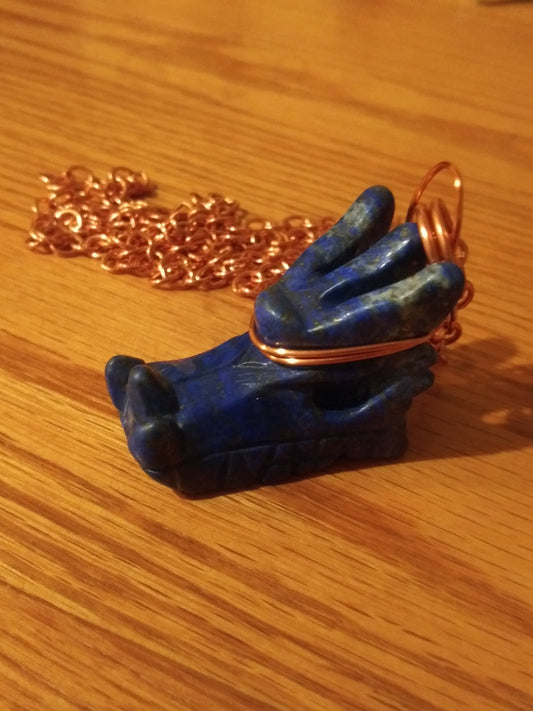 Lapis Lazuli Dragon Head Pendant w/ Copper Chain