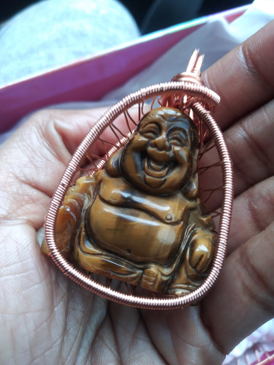 Tigers Eye Buddha Copper Pendant