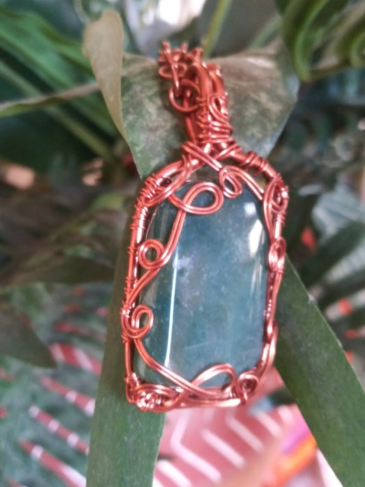 Nephrite Jade Copper Pendant w/ Copper Chain