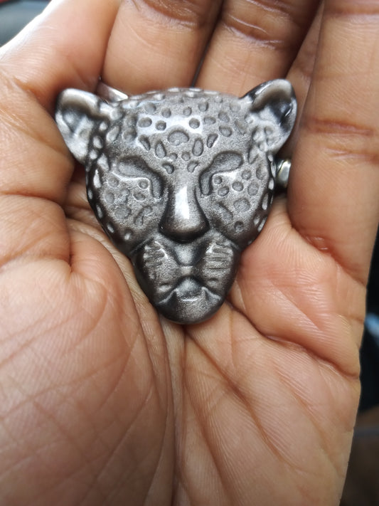 Silver Obsidian Panther Pendant