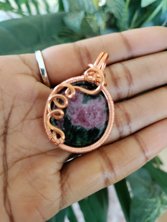 Ruby and Zoisite Copper Pendant