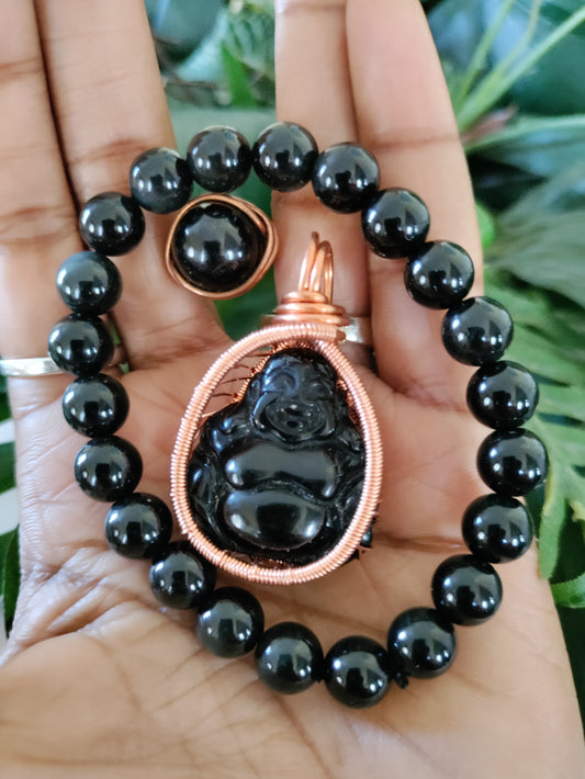 Black Obsidian Buddha Jewelry Set