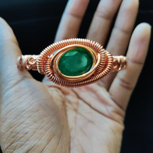 Faceted Emerald Copper Bezel Adjustable Bracelet
