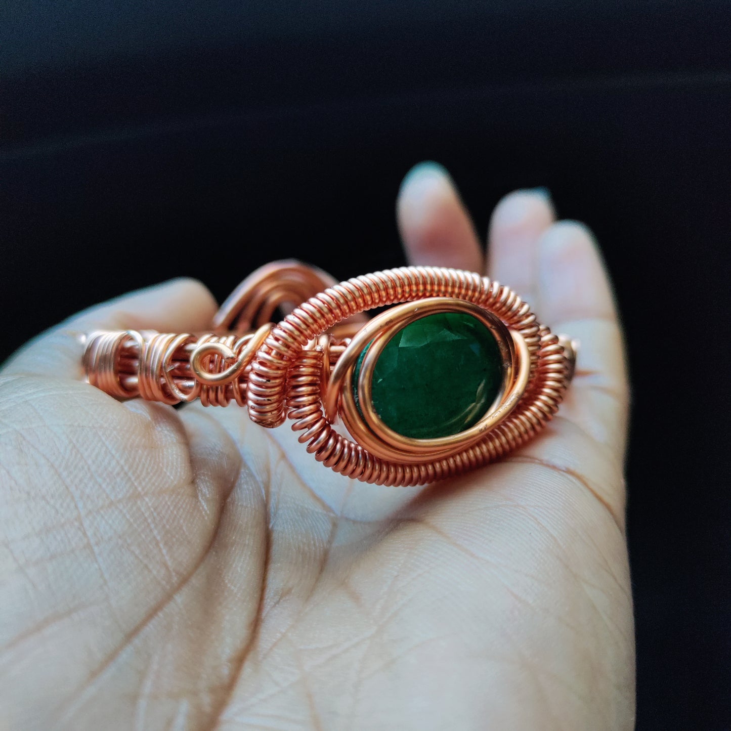 Faceted Emerald Copper Bezel Adjustable Bracelet