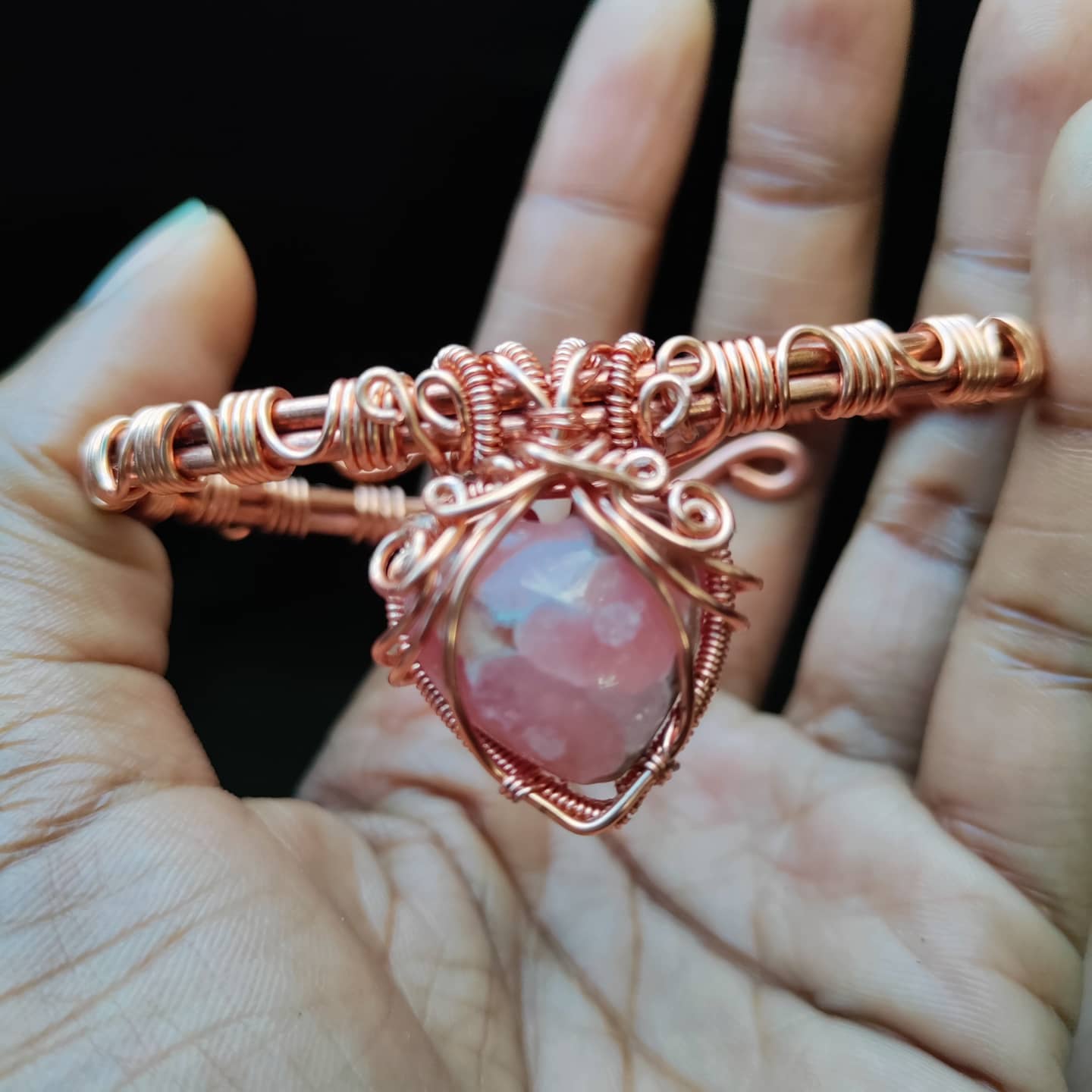 Rhodochrosite Heart Copper Bracelet