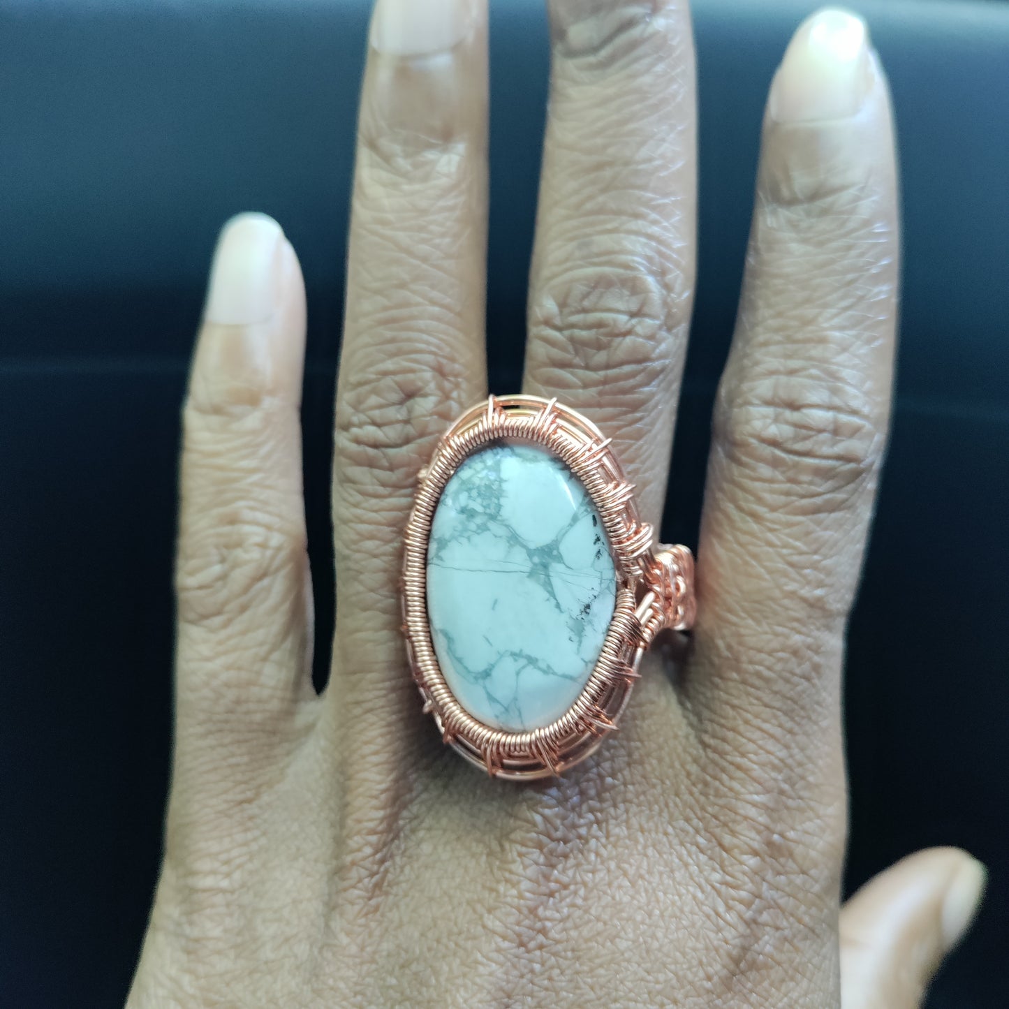 Howlite Copper Adjustable Bezel Ring