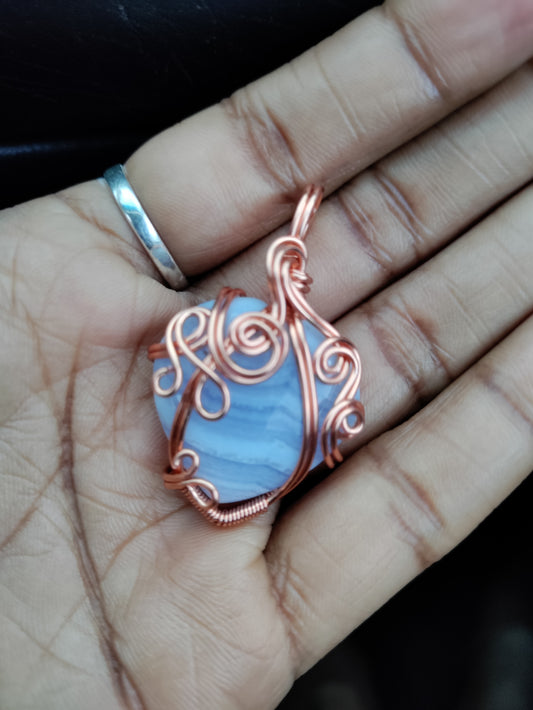 Blue Lace Agate Copper Heart Pendant