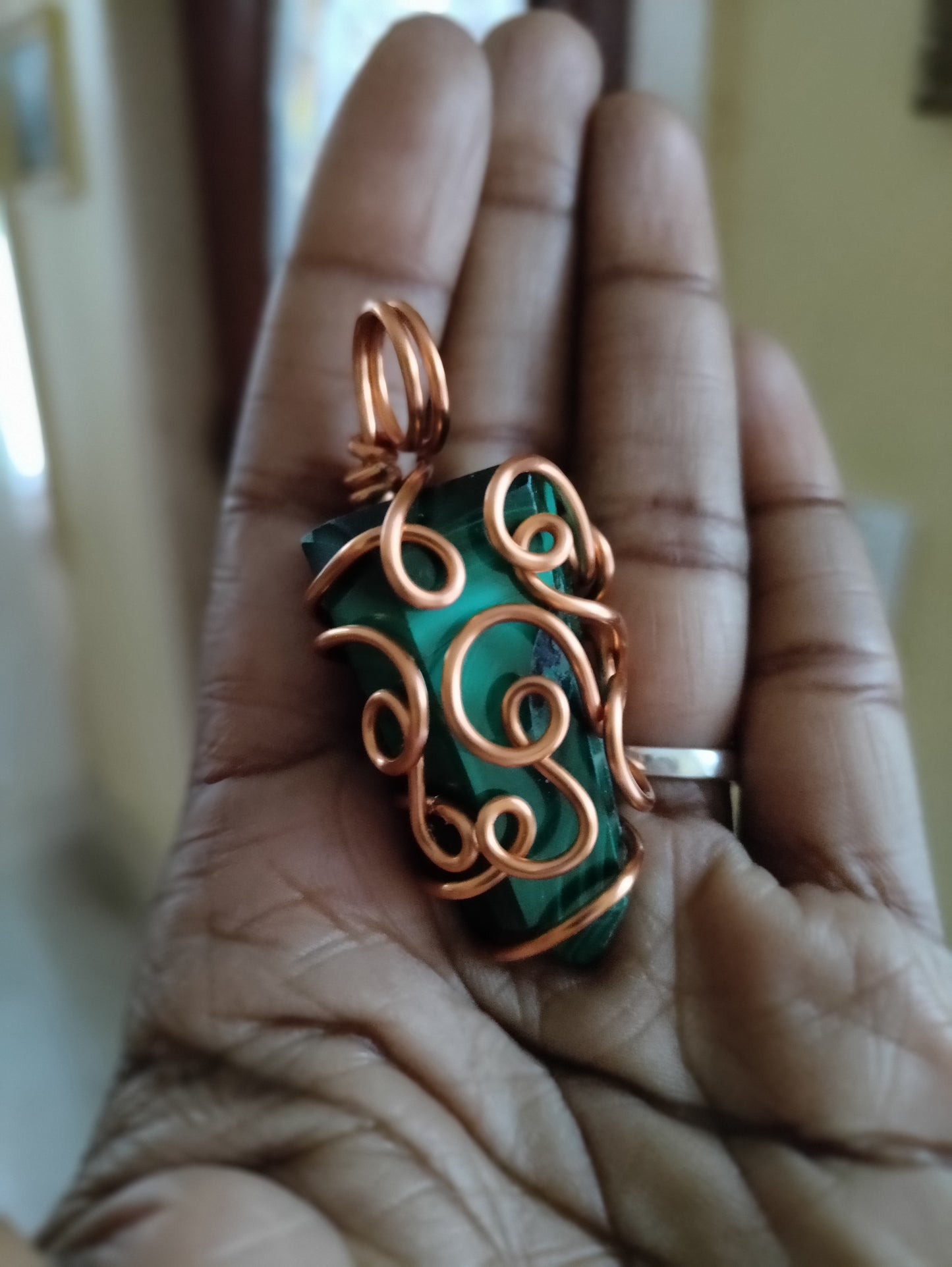 Genuine Malachite Copper Spiral Pendant