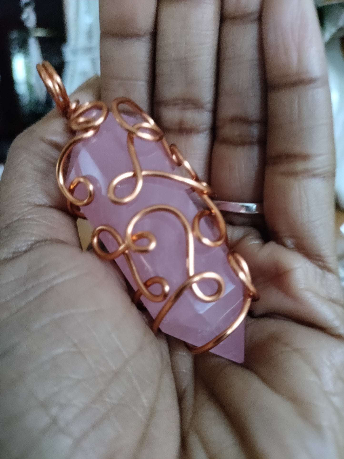 AA Quality Rose Quartz Copper Pendant