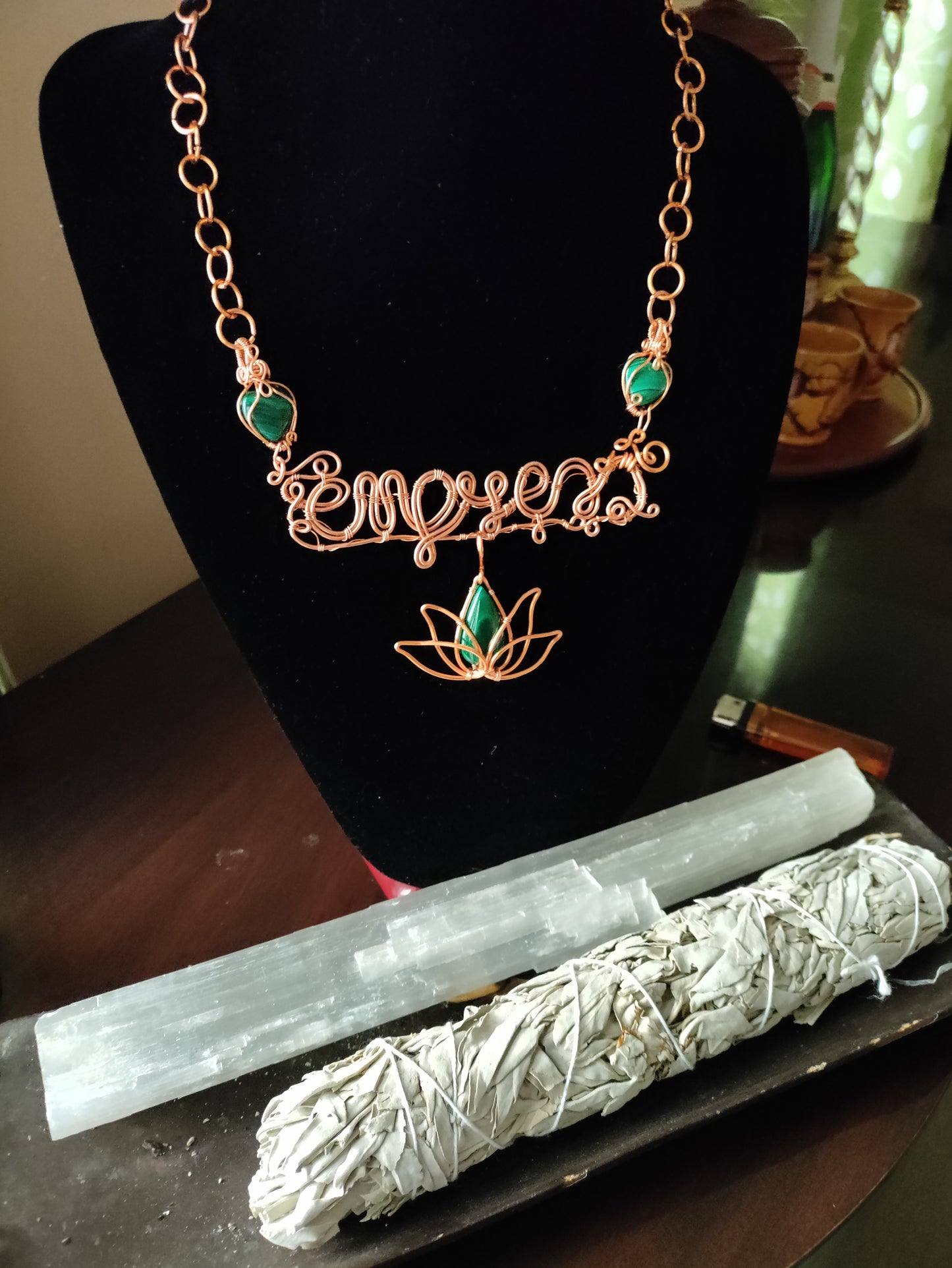 Malachite Lotus Empress Copper Nameplate