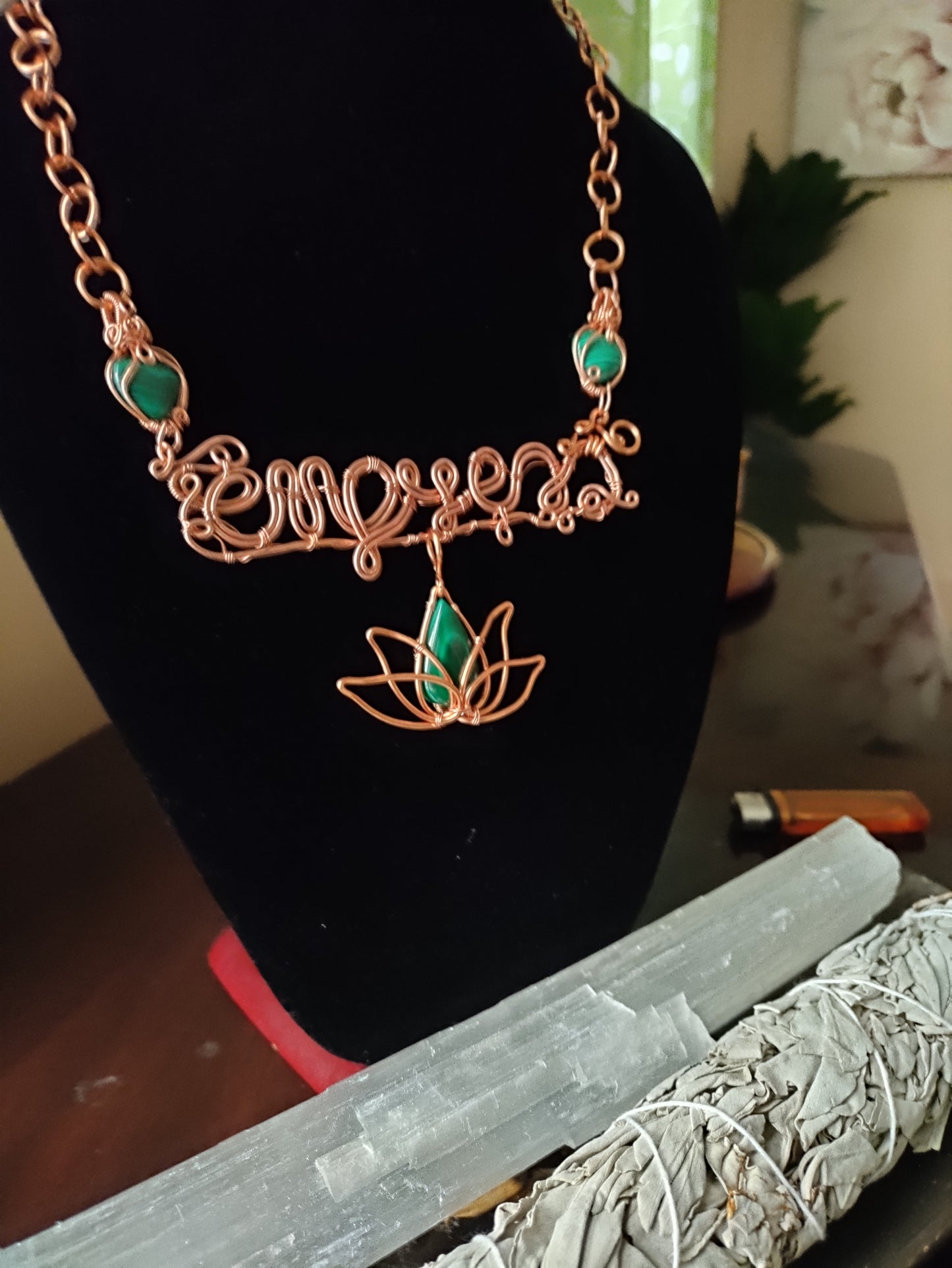 Malachite Lotus Empress Copper Nameplate