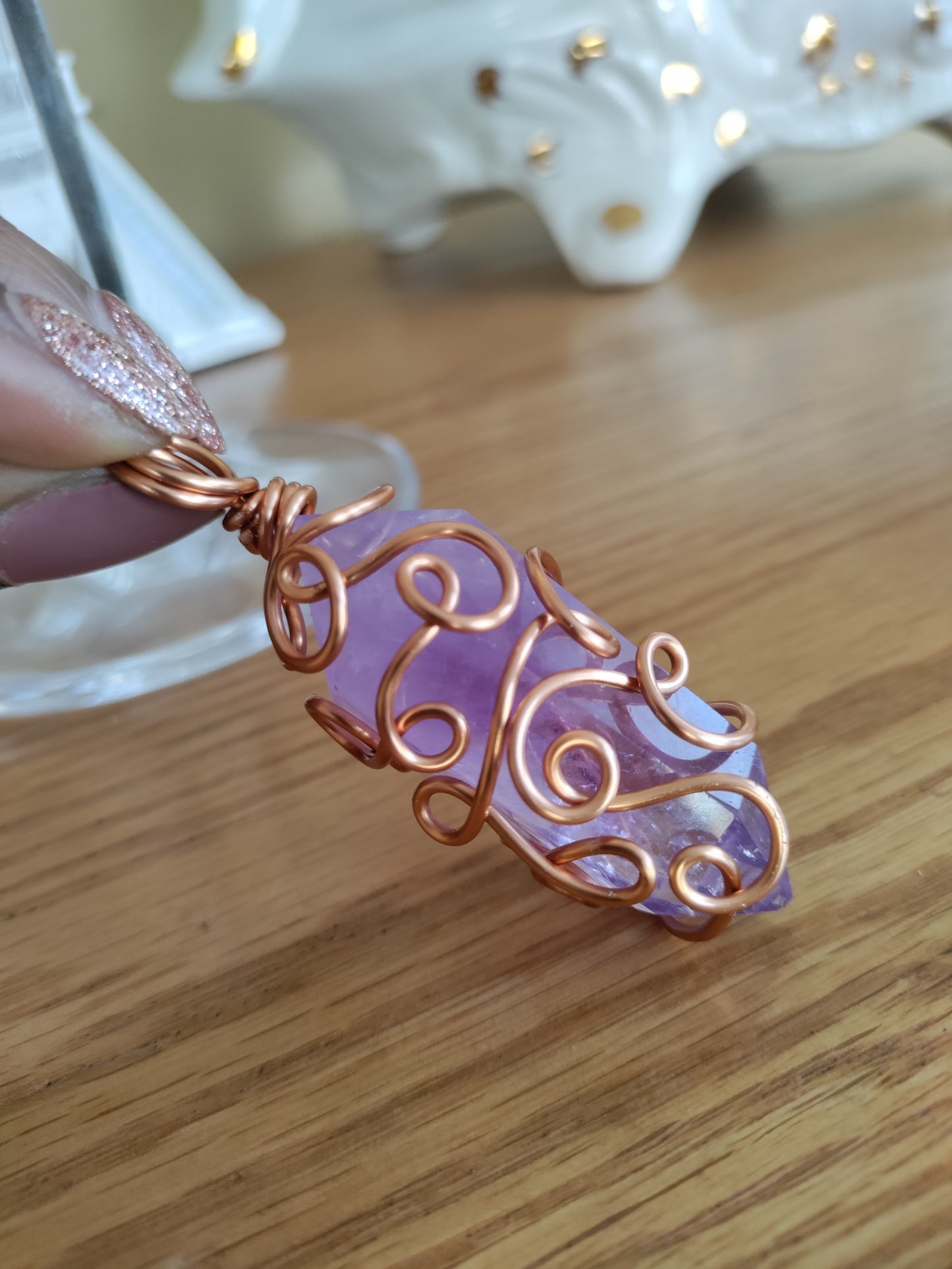 AA Quality Amethyst Copper Spiral Pendant