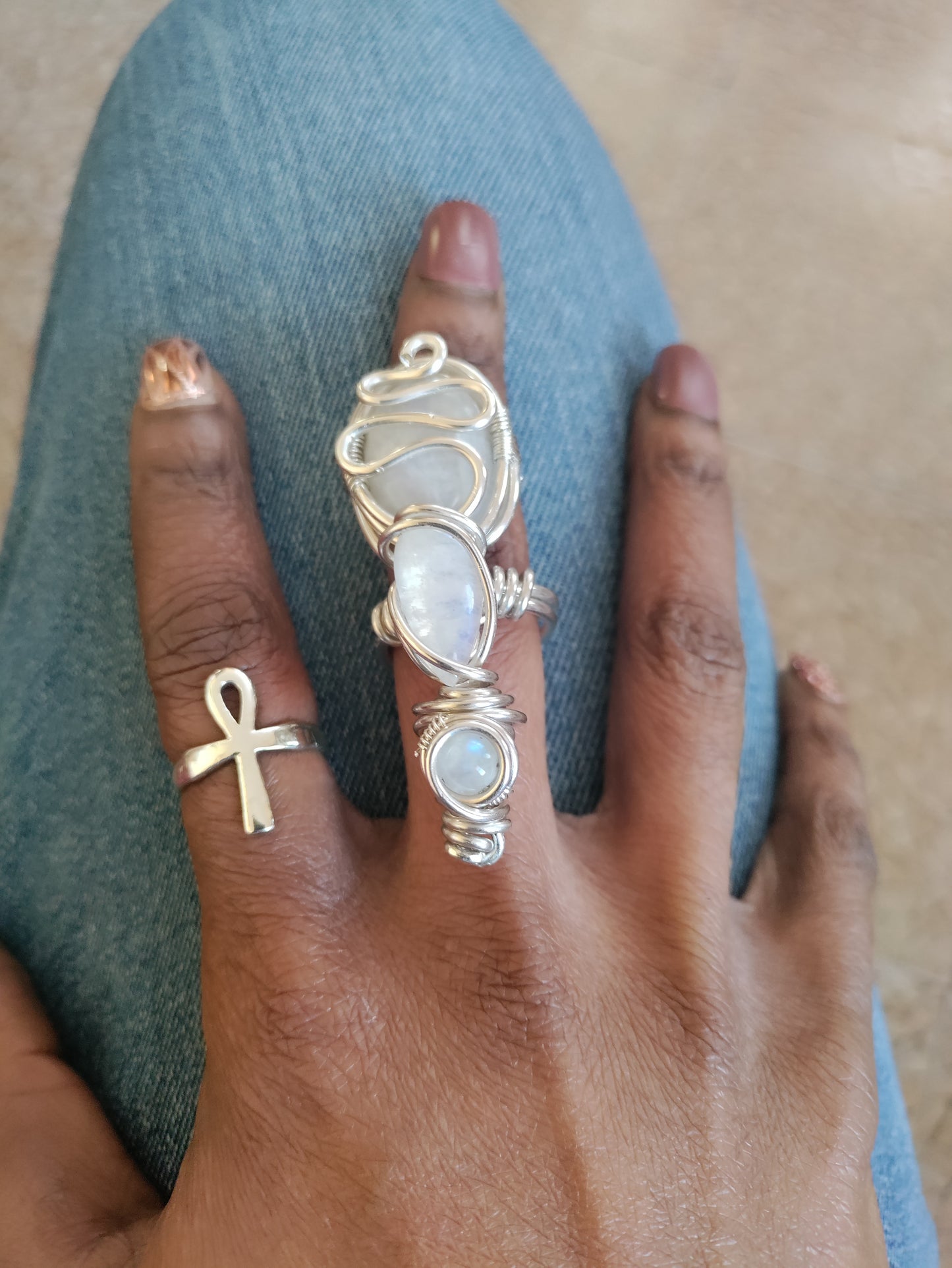 925 Sterling Silver Moon Goddess Ankh Ring