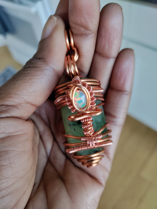 Prehnite Healer Copper Pendant w/ Ethiopian Opal
