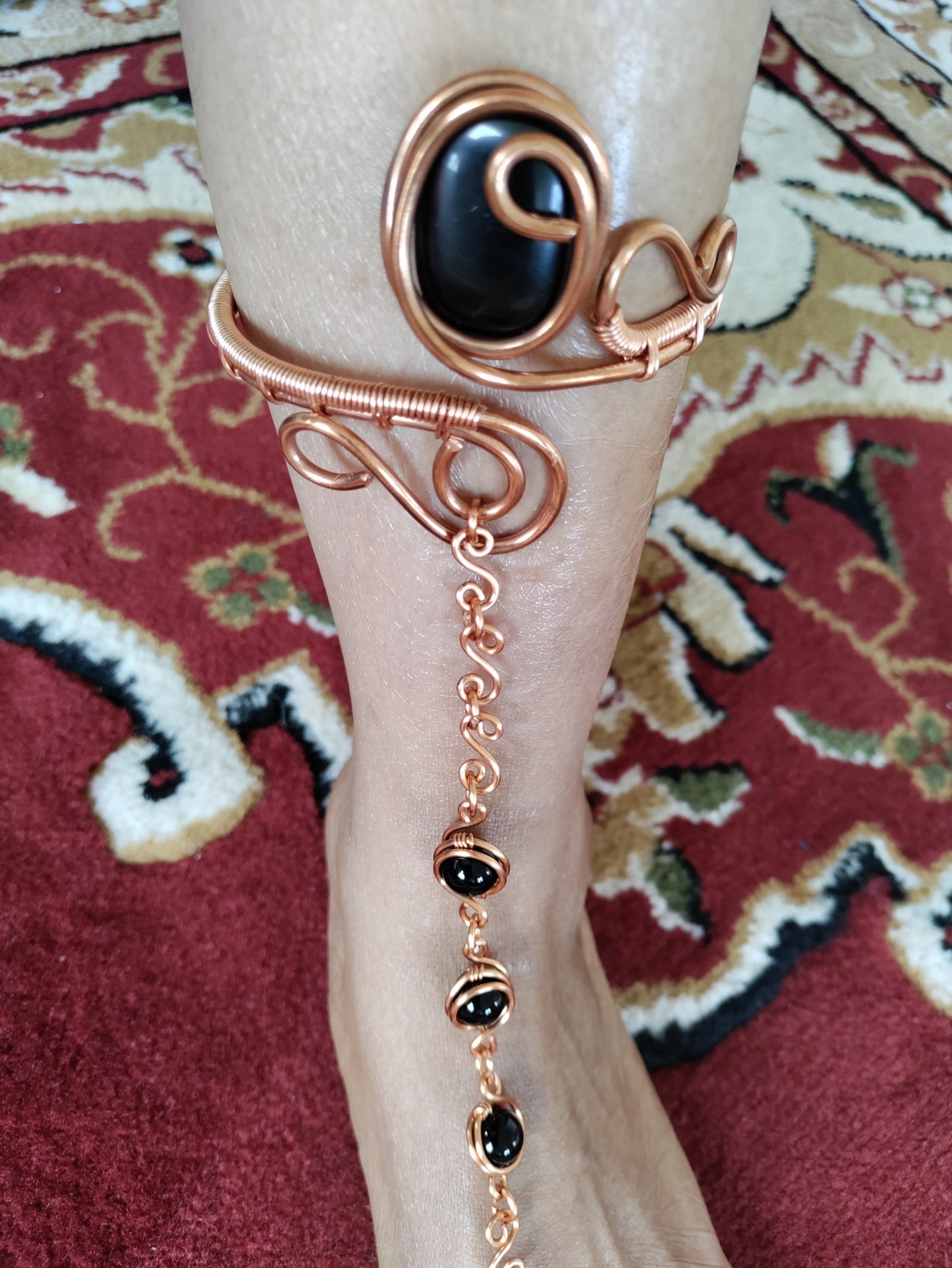 Obsidian Oya Goddess Copper Anklet w Toe Ring
