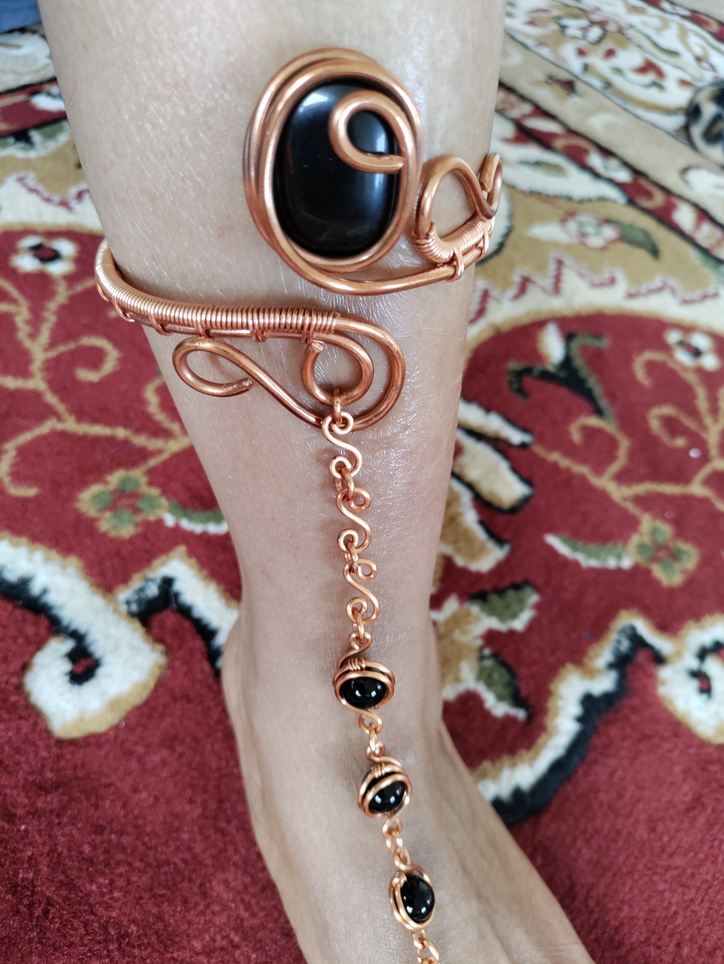 Obsidian Oya Goddess Copper Anklet w Toe Ring