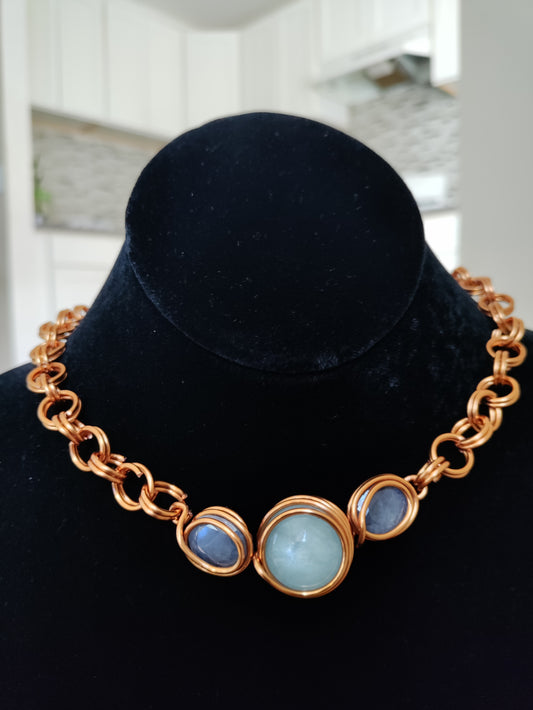 Aquamarine & Sapphire Copper Choker Necklace
