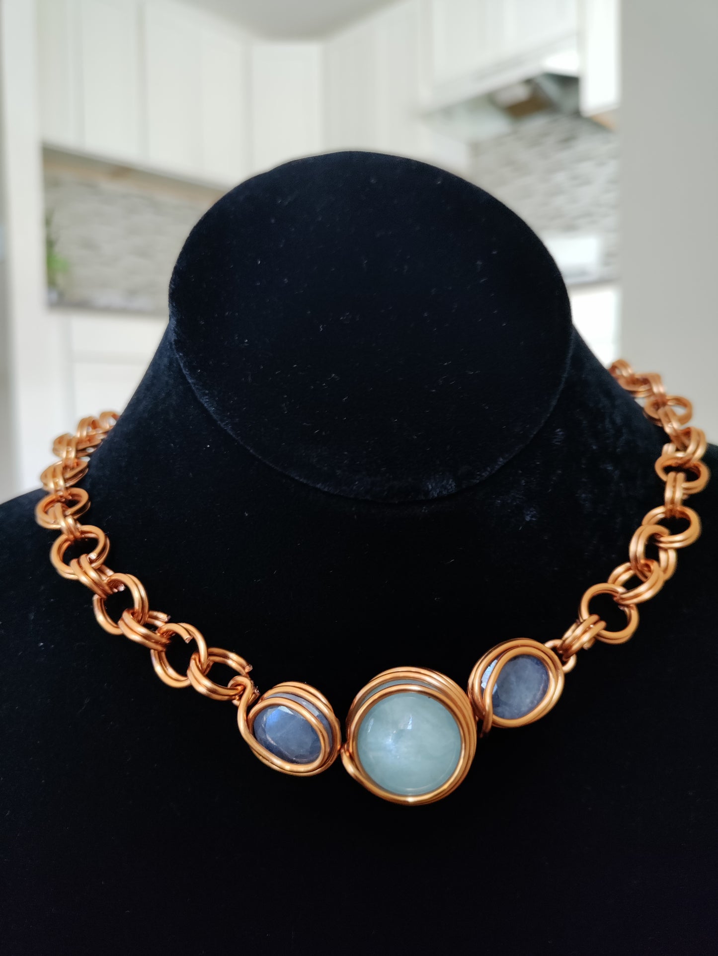 Aquamarine & Sapphire Copper Choker Necklace