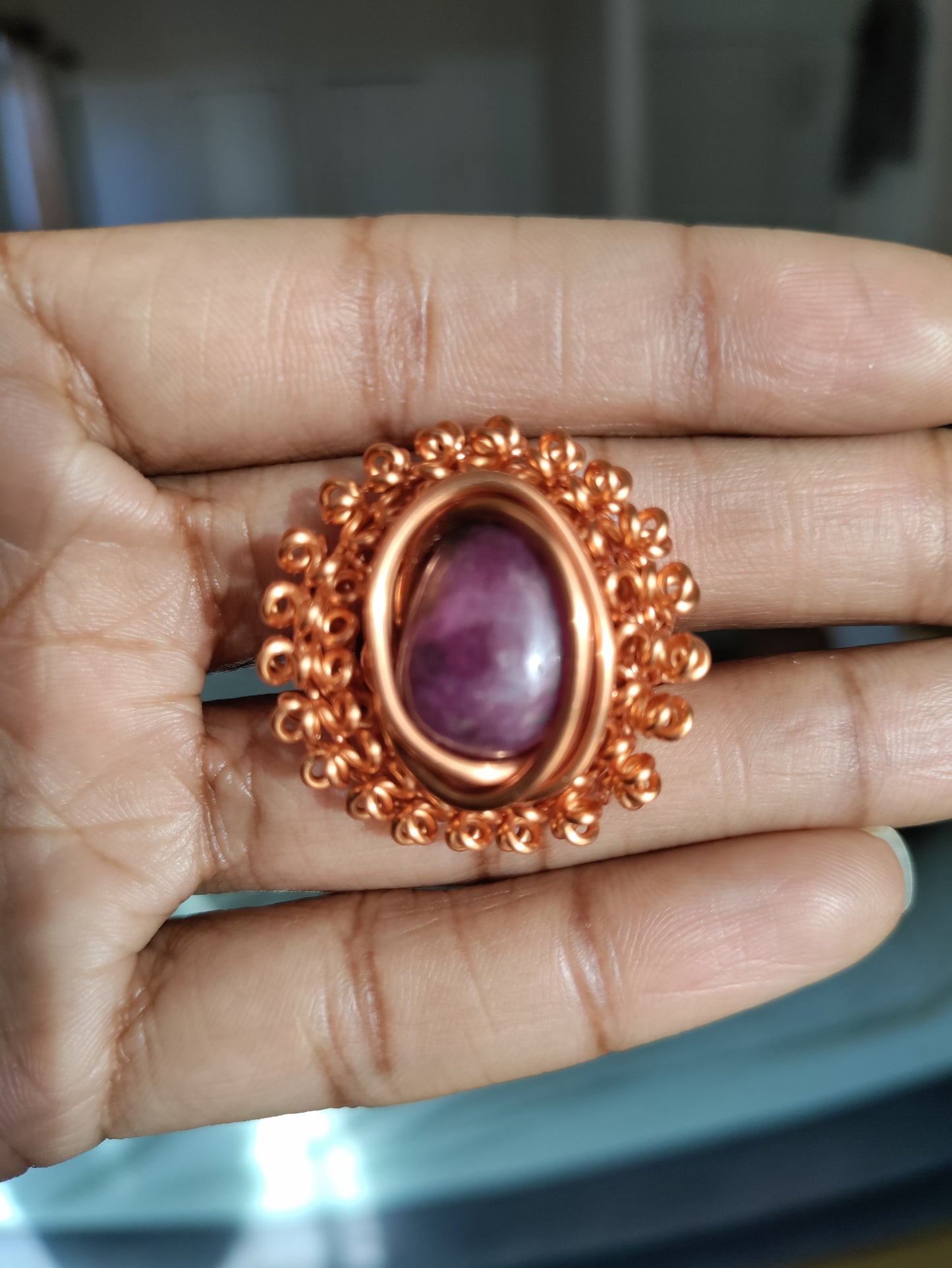 Natural Ruby Ra Adjustable Copper Ring