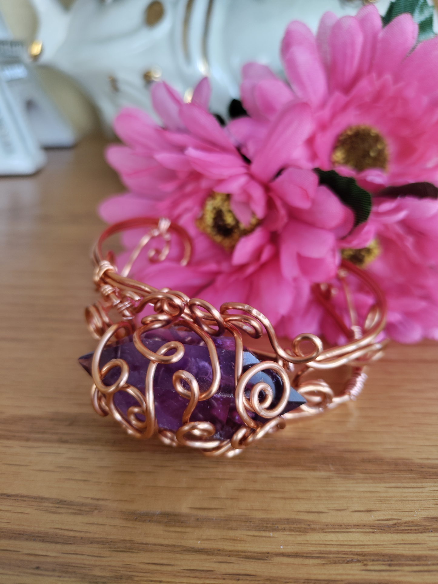 Amethyst Spiral Copper Bracelet
