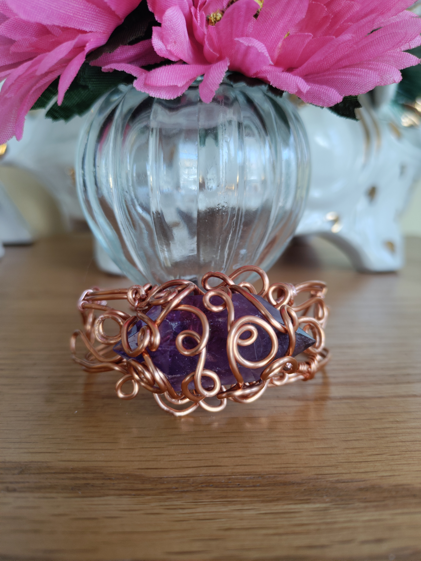 Amethyst Spiral Copper Bracelet